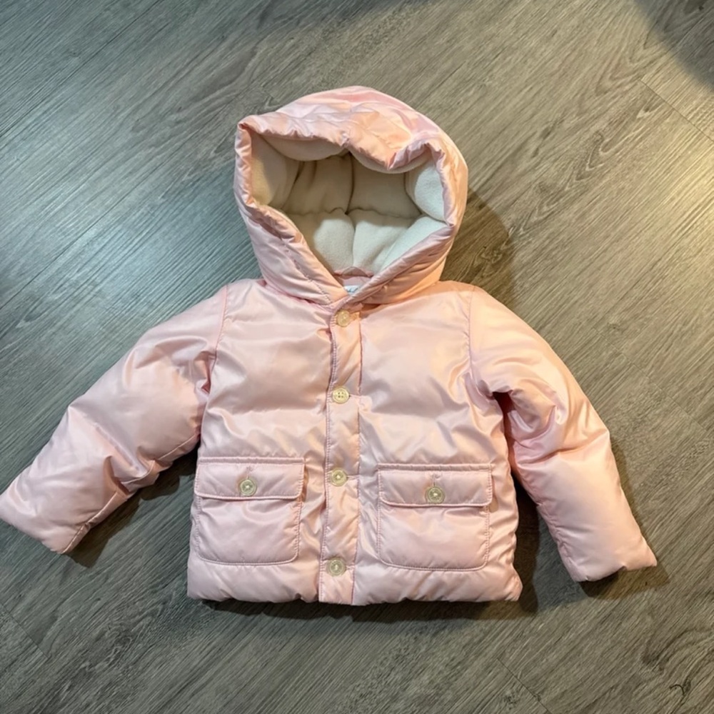 Ralph Lauren Pale Pink Button Front Lined Hooded Down Jacket Size 9M  NEW